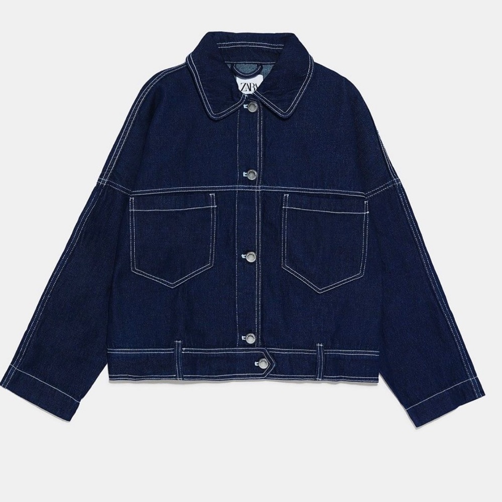 Zara denim dark blue jacket w/ contrast stitching